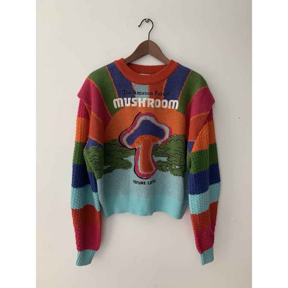 Farm Rio Amazon Forest Mushroom Embroidered Multicolor Sweater S Dopaminewear